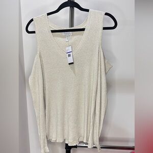 Sofia Vergara Cold Shoulder Sweater, Gold Shimmer, Size XXL